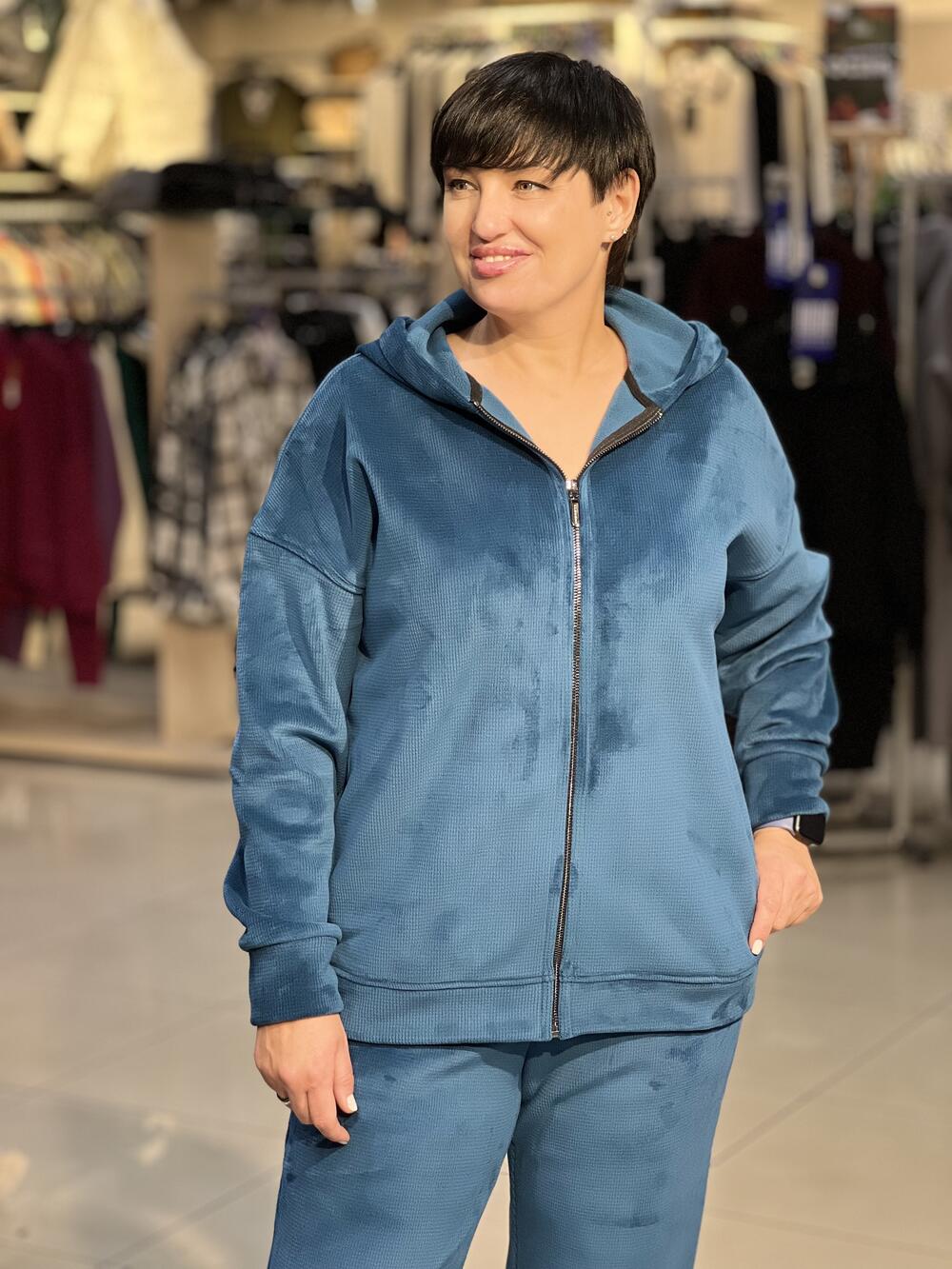 Костюм LP 3080 худі і брюки вельвет на флісі морський, 36-42