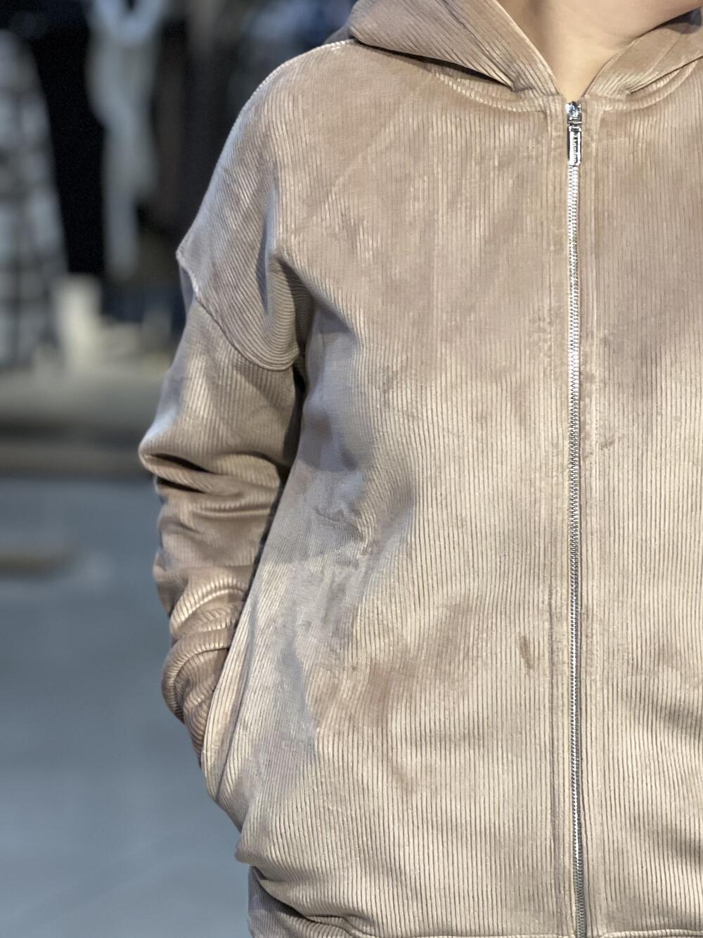 Костюм LP 3080 худі і брюки вельвет на флісі бежевий, 40-46