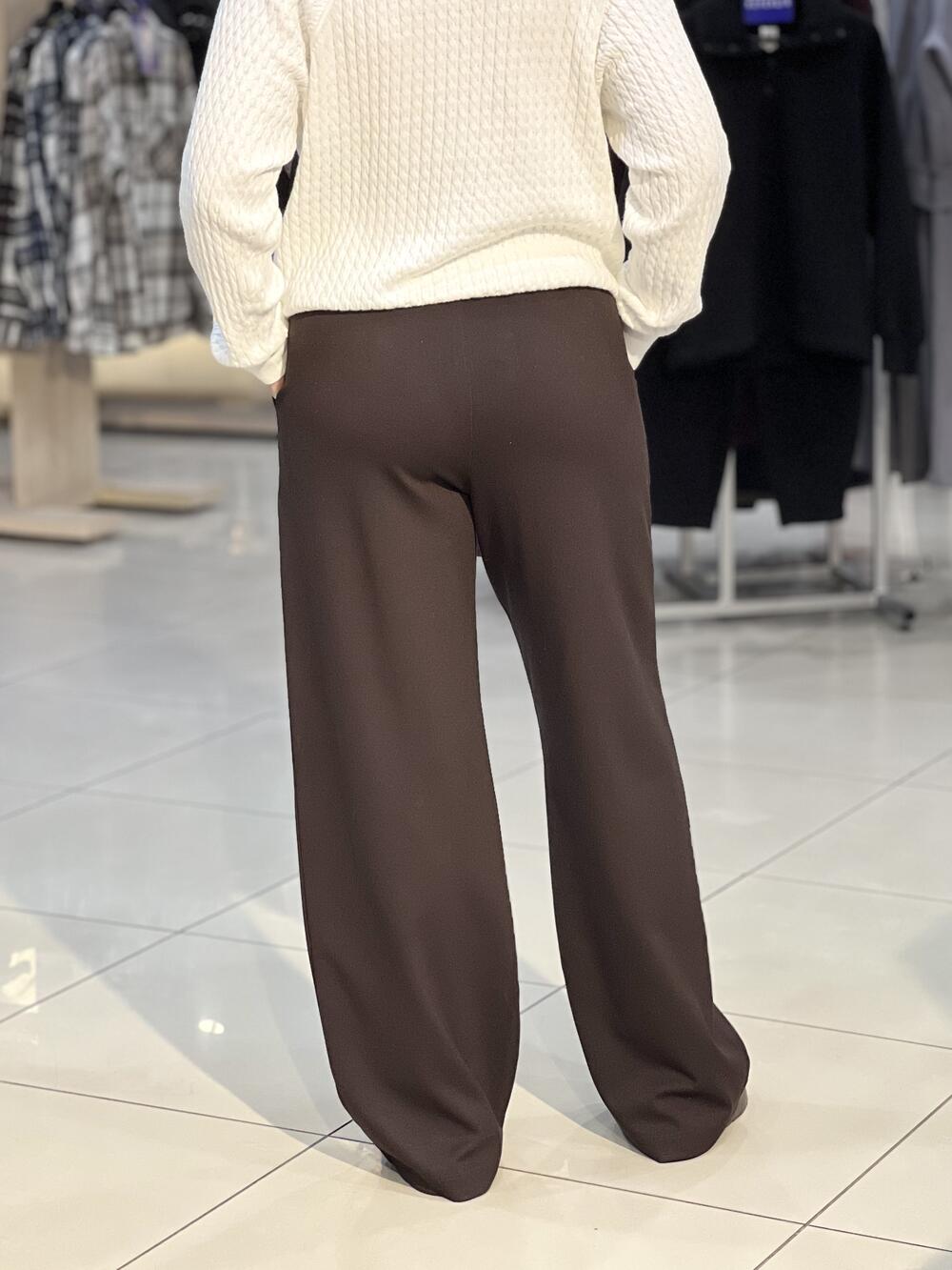 Брюки LP 241039 широкі на резинці щильний рубчик т.шоколад, M