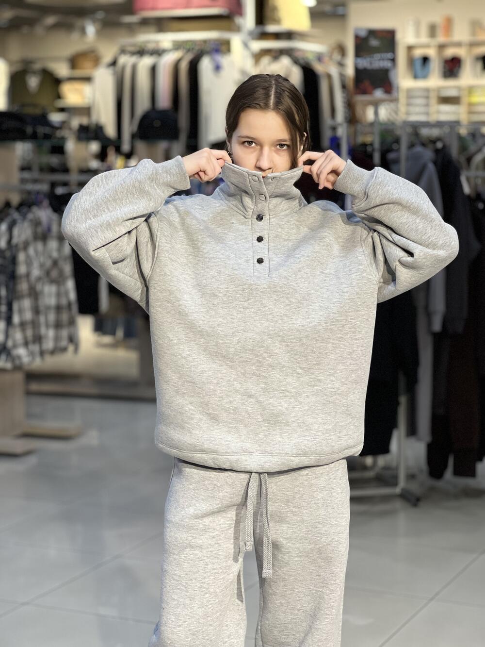 Світшот LP LC049s поло з кнопками сірий меланж, M