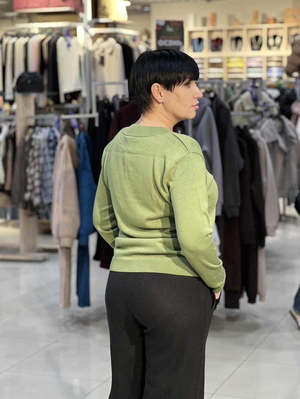 Пуловер LP 2886 д/р тонкий оливка, 42-44