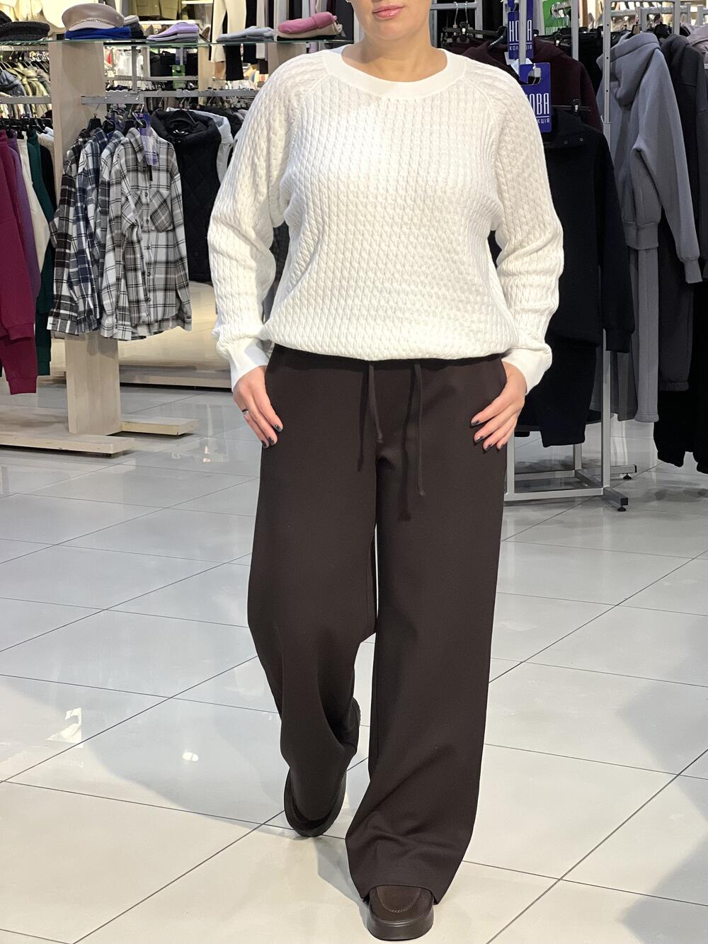 Брюки LP 241039 широкі на резинці щильний рубчик т.шоколад, XL