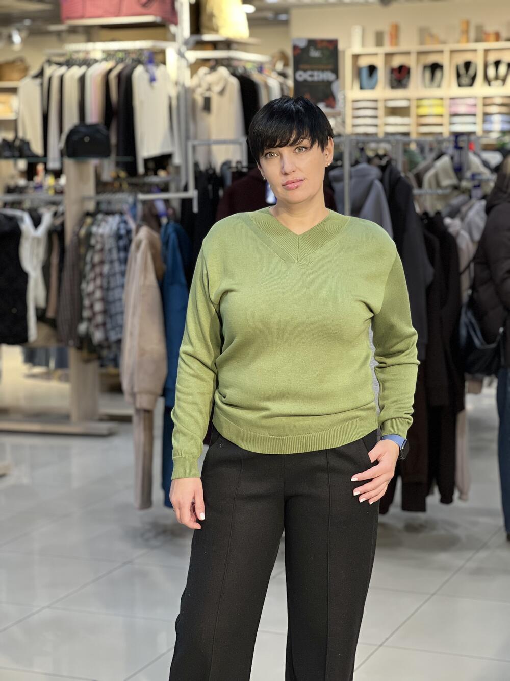 Пуловер LP 2886 д/р тонкий оливка, 46-48