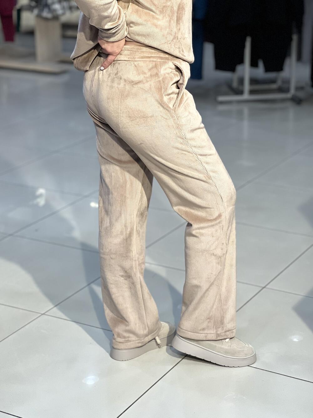 Костюм LP 3080 худі і брюки вельвет на флісі бежевий, 38-44