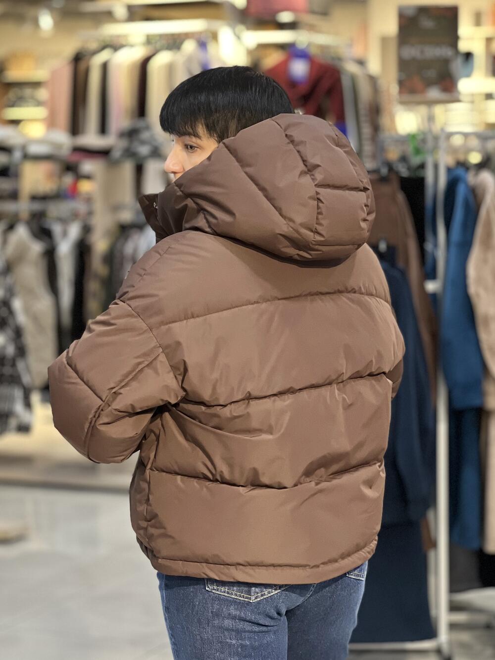 Куртка LP 080055 пуховик короткий з капюшоном шоколад, M