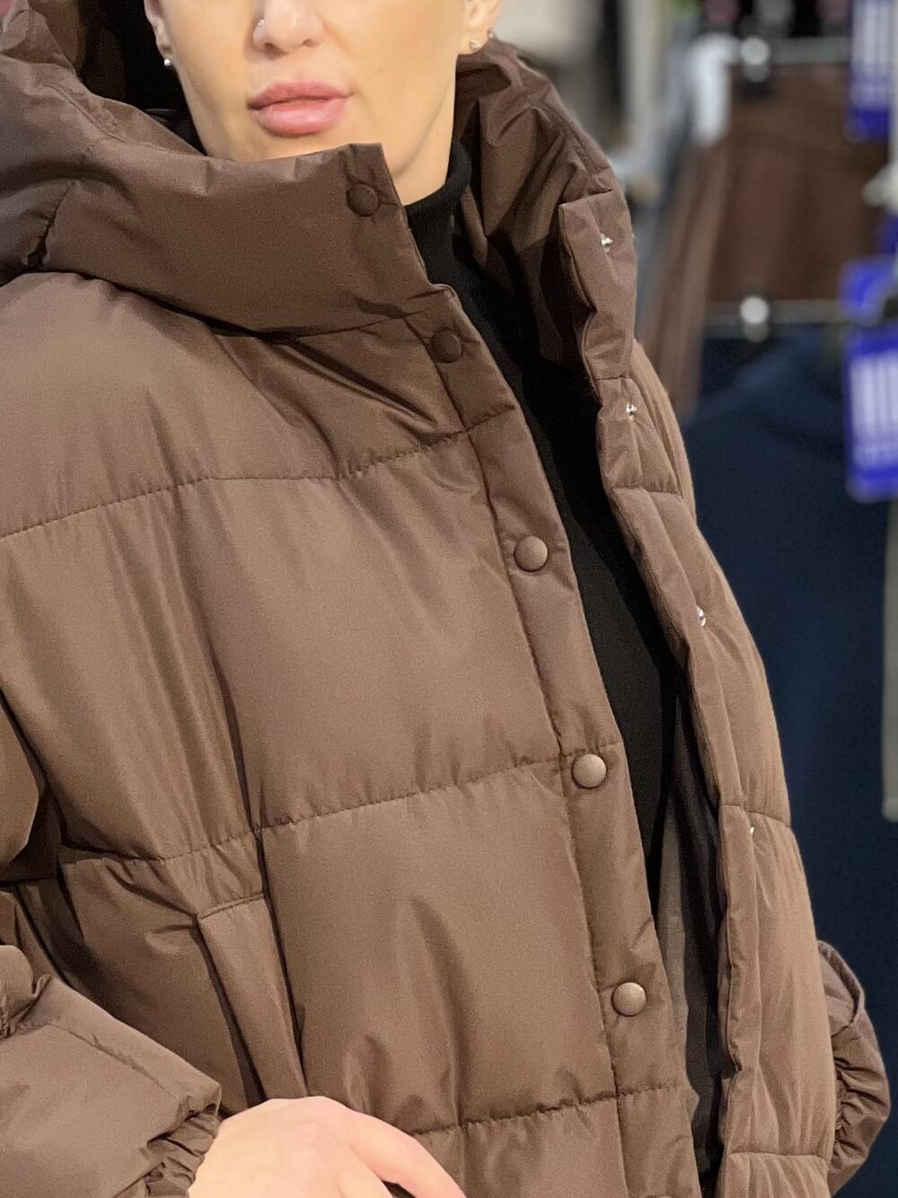 Куртка LP 080055 пуховик короткий з капюшоном шоколад, S