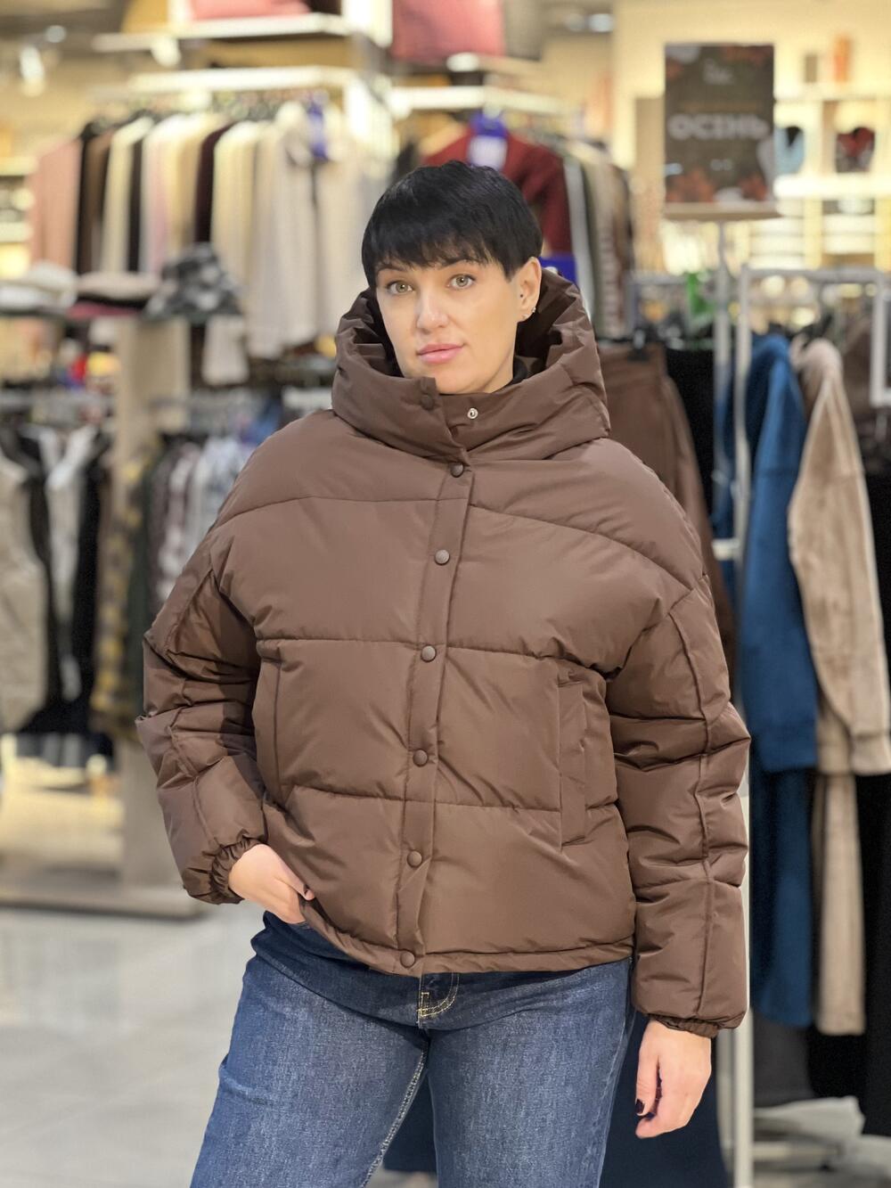 Куртка LP 080055 пуховик короткий з капюшоном шоколад, M
