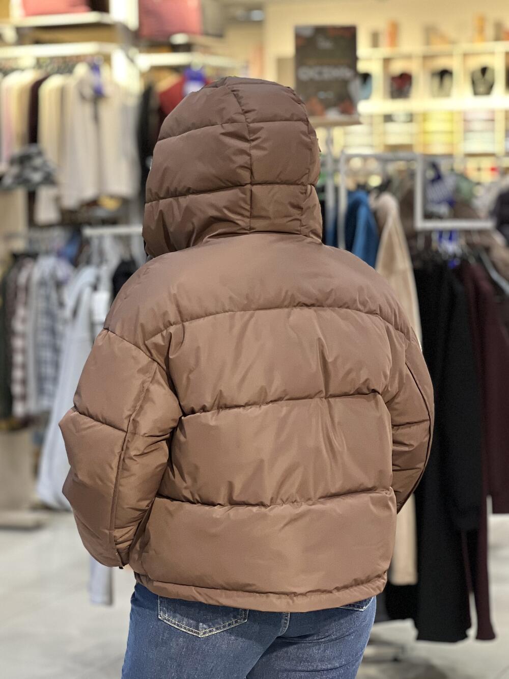 Куртка LP 080055 пуховик короткий з капюшоном шоколад, S