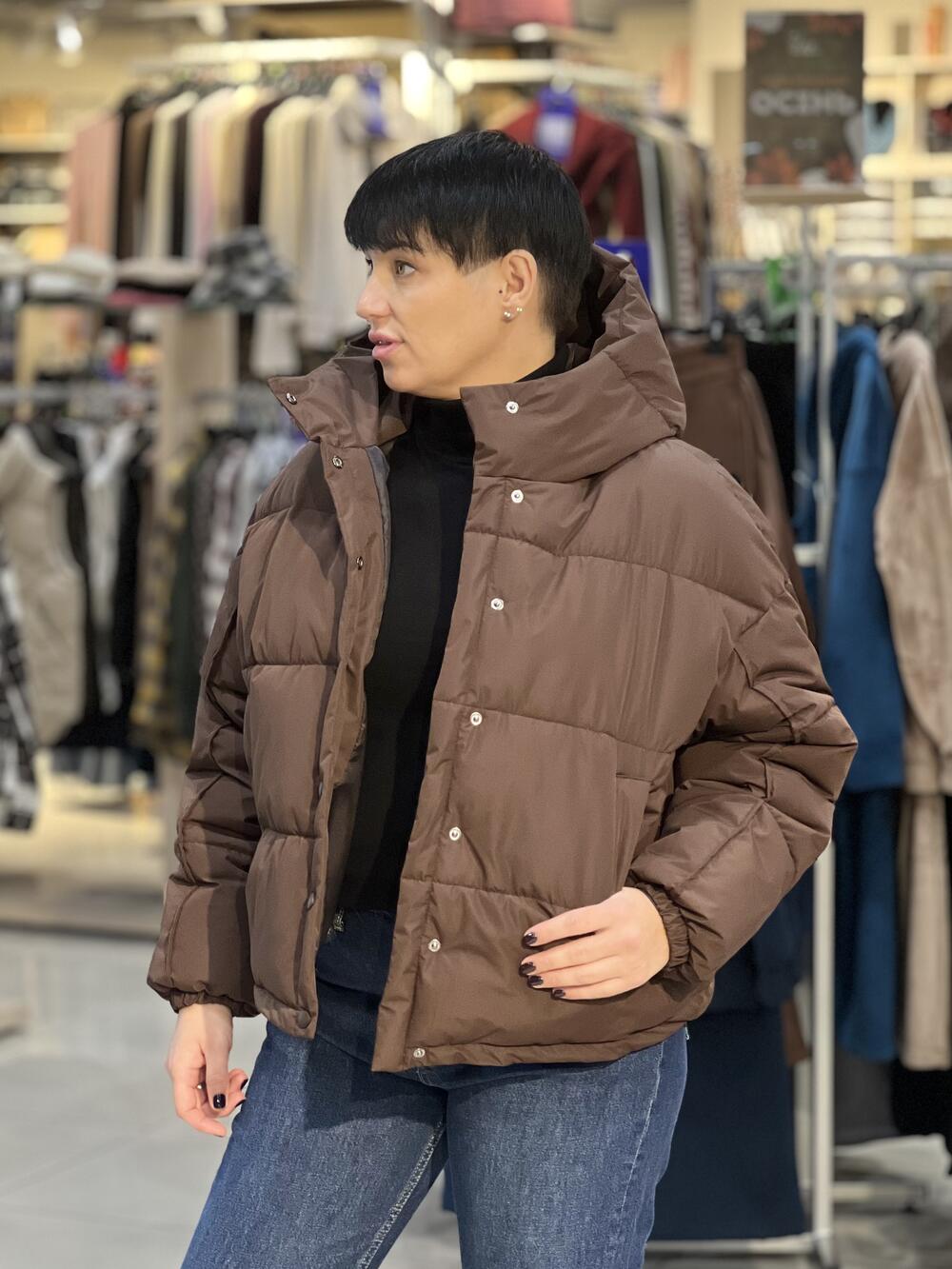 Куртка LP 080055 пуховик короткий з капюшоном шоколад, M