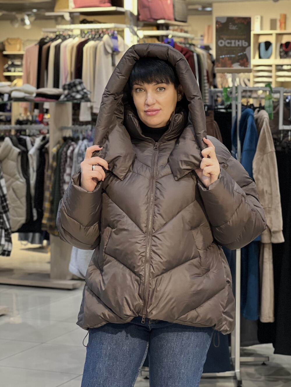 Куртка LP 080101 пуховик з капюшоном шоколад, S