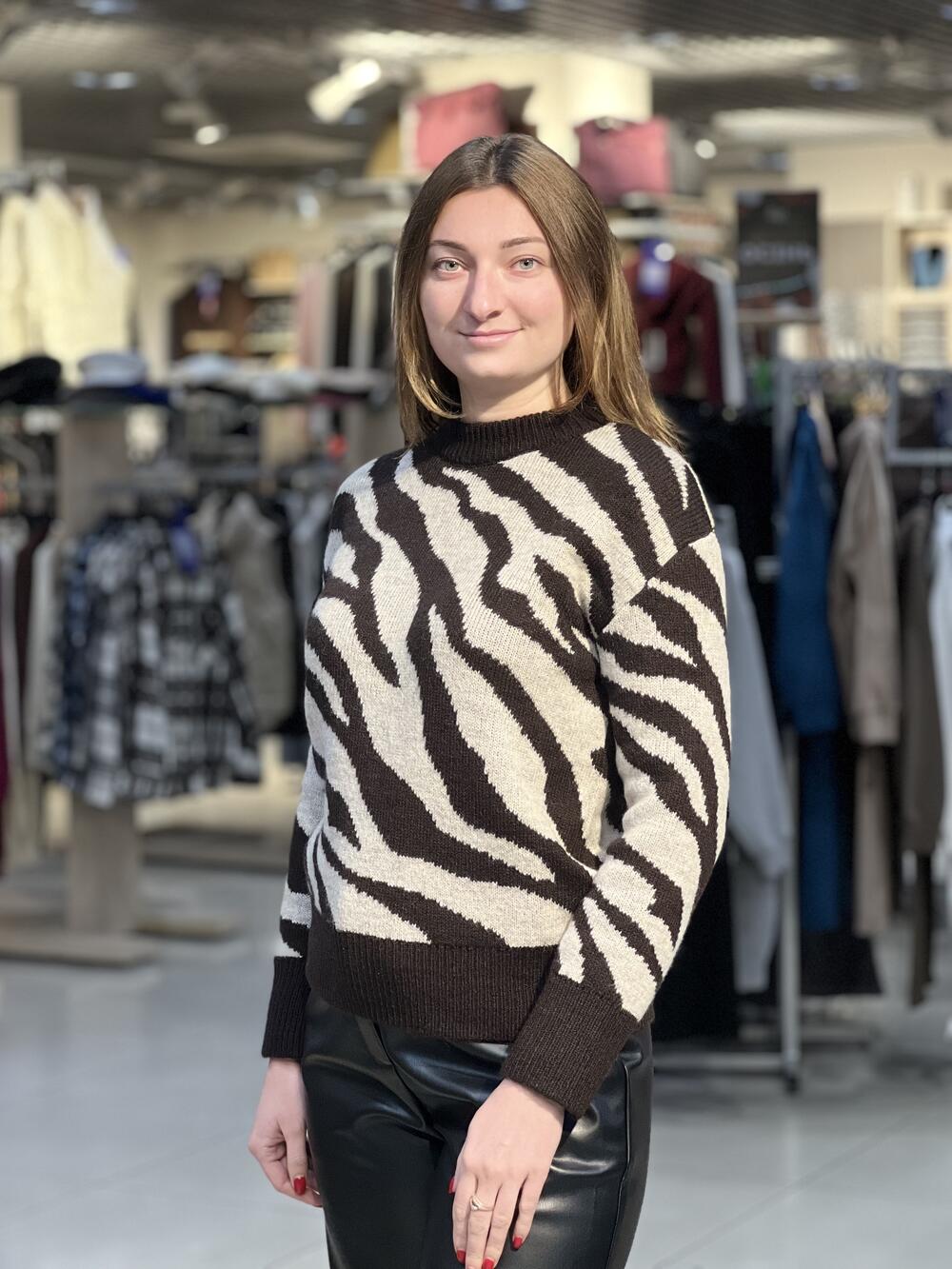 Джемпер LP 2856 принт зебра шоколад/льон, 42-44