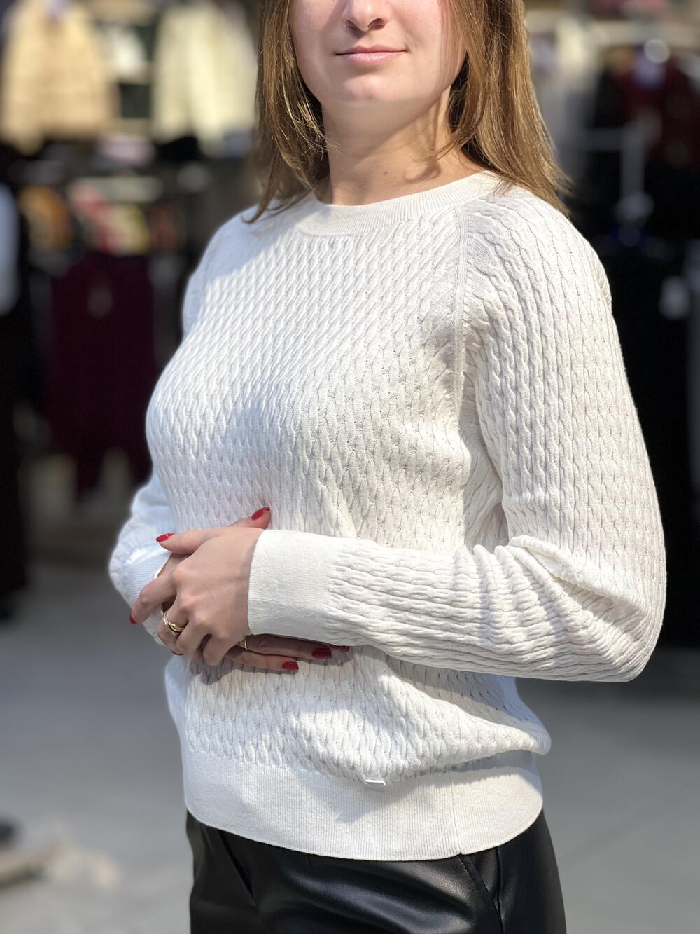 Джемпер LP L03226 S-KAMA короткий реглан косичка білий, M