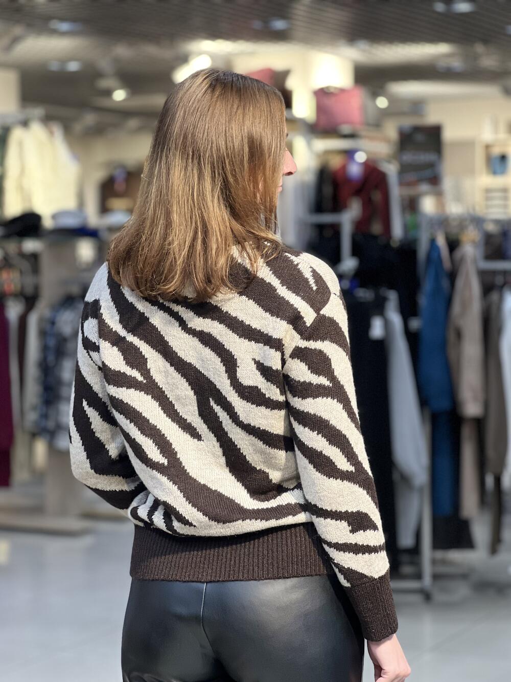 Джемпер LP 2856 принт зебра шоколад/льон, 42-44