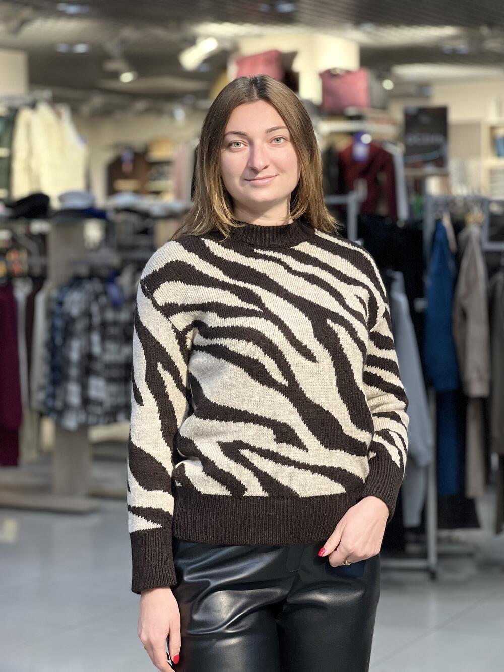 Джемпер LP 2856 принт зебра шоколад/льон, 42-44