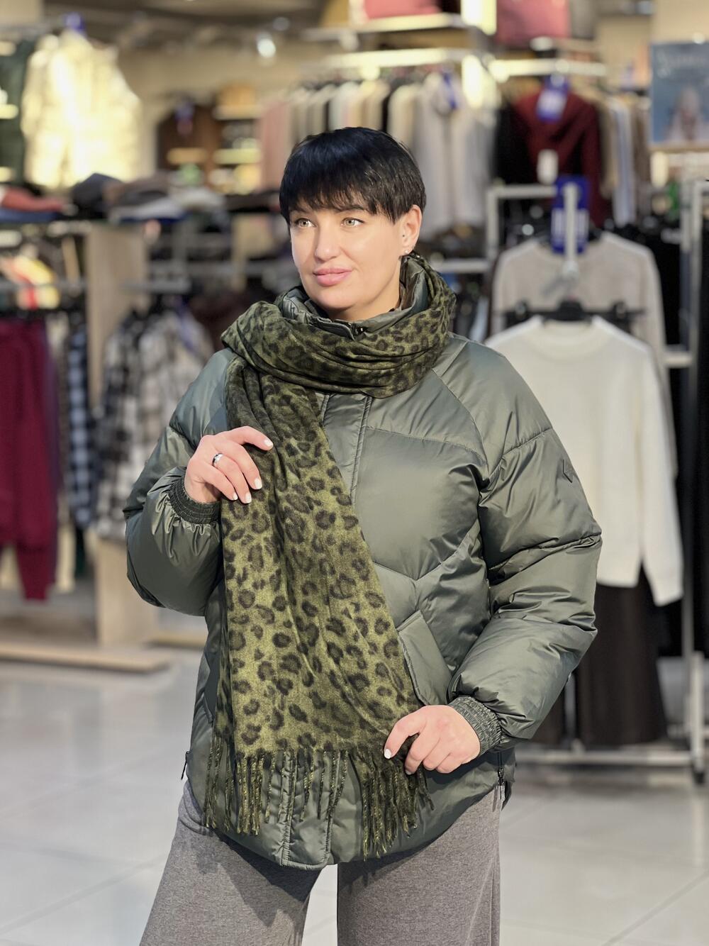 Палантин ЛЕО NEW кашемір принт леопард т.зелений/чорний