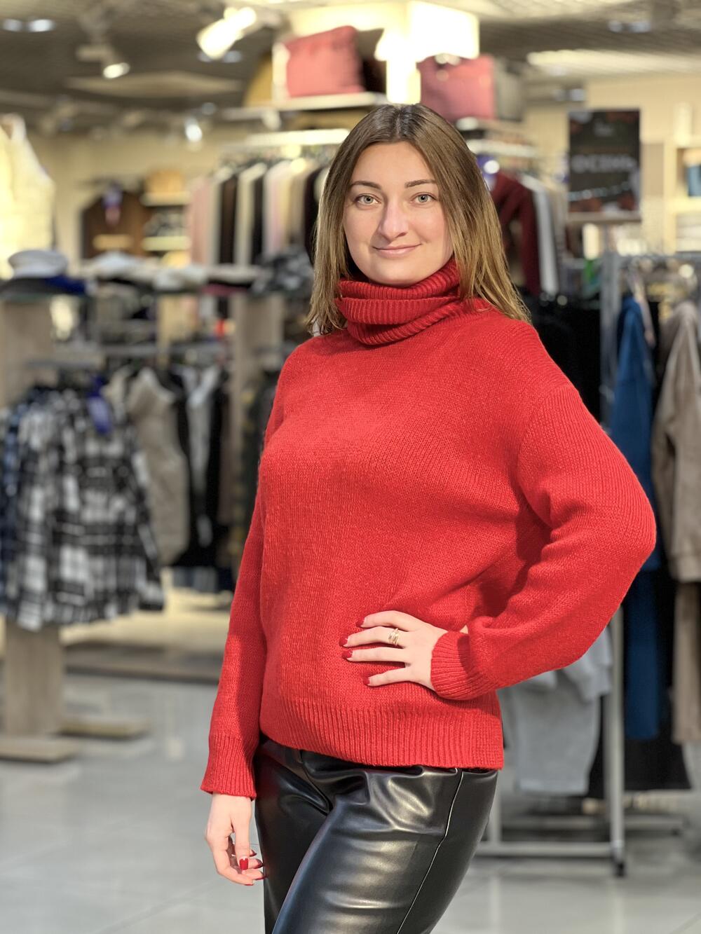 Светр LM 2801 з горловиною червоний, 46-48