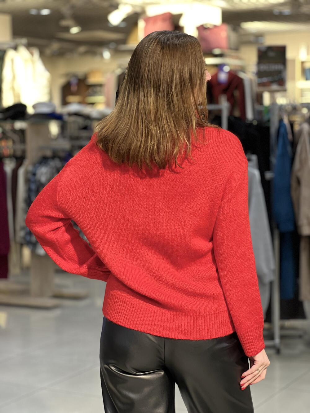 Светр LM 2801 з горловиною червоний, 46-48