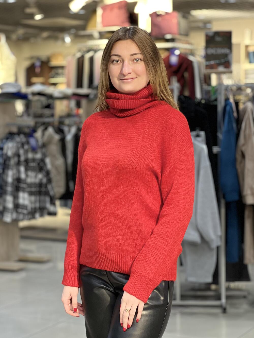 Светр LM 2801 з горловиною червоний, 46-48