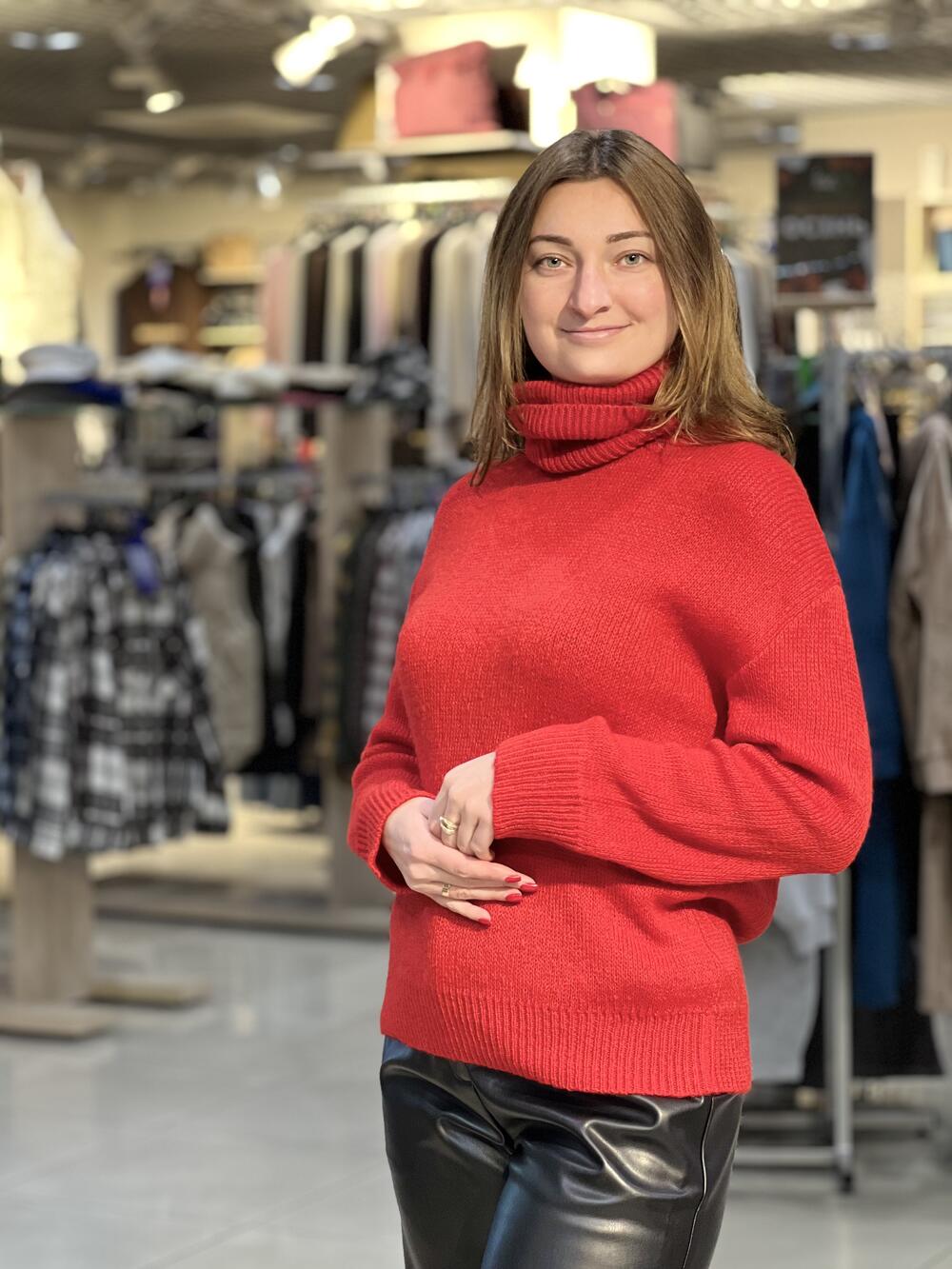 Светр LM 2801 з горловиною червоний, 46-48