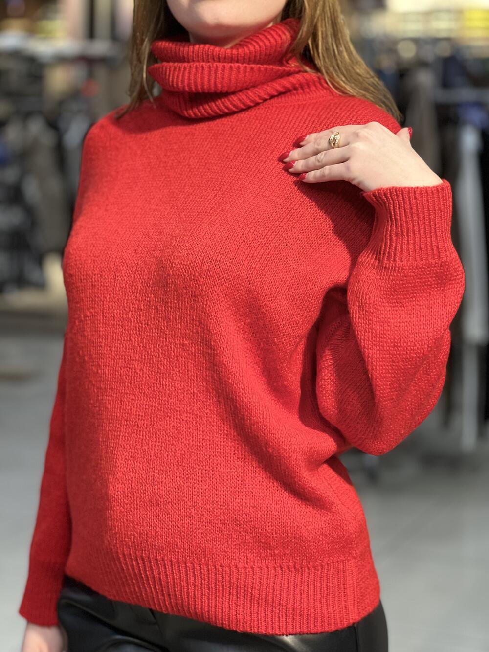 Светр LM 2801 з горловиною червоний, 46-48