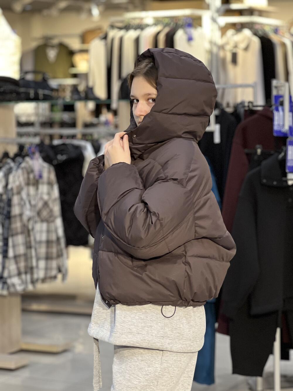 Куртка LP 080055 пуховик короткий з капюшоном шоколад, M