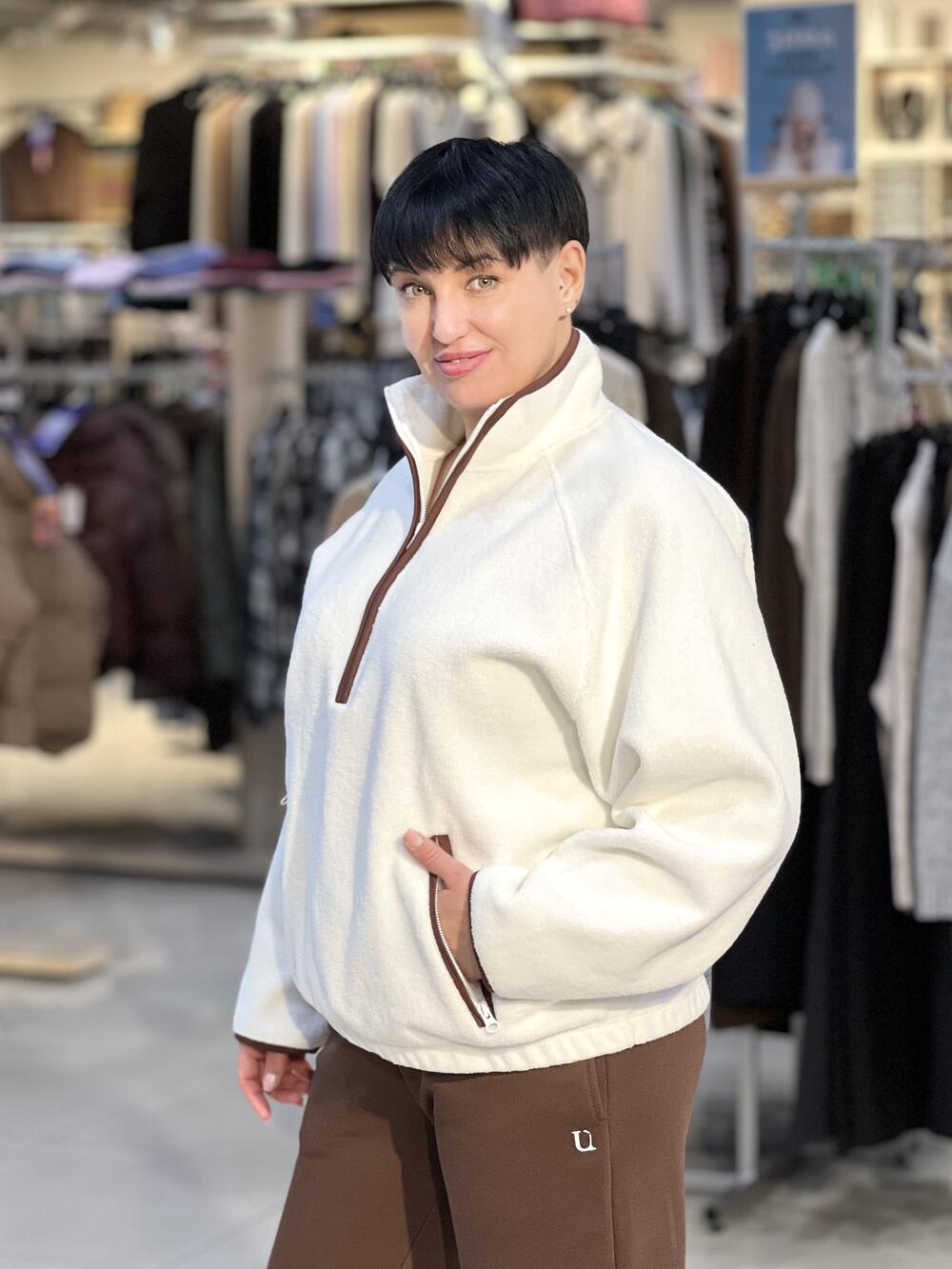 Світшот зіп-халф LP LC052f д/р коротка блискавка фліс молочний, S