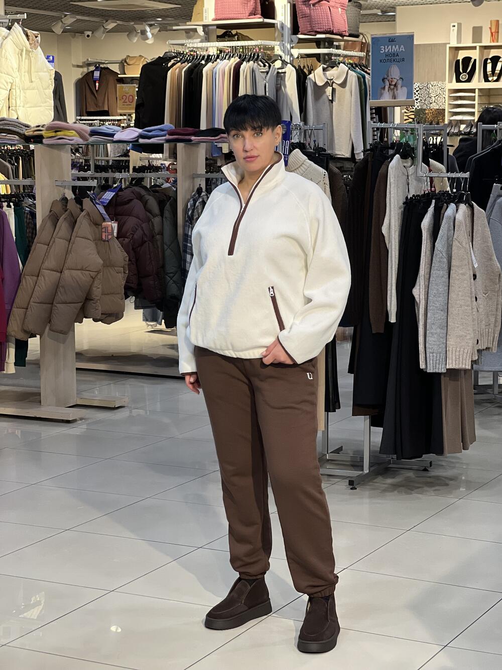 Світшот зіп-халф LP LC052f д/р коротка блискавка фліс молочний, M