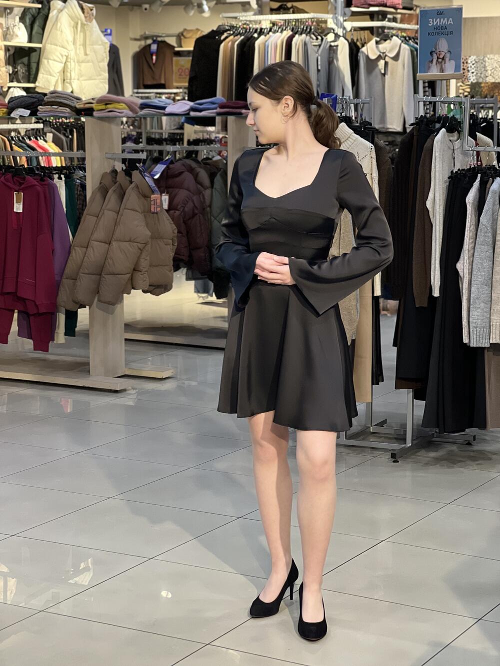 Сукня LP 1028 д/р коротка з корсетним ліфом чорний, 38-44