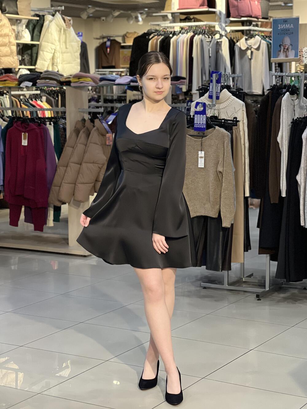 Сукня LP 1028 д/р коротка з корсетним ліфом чорний, 36-42