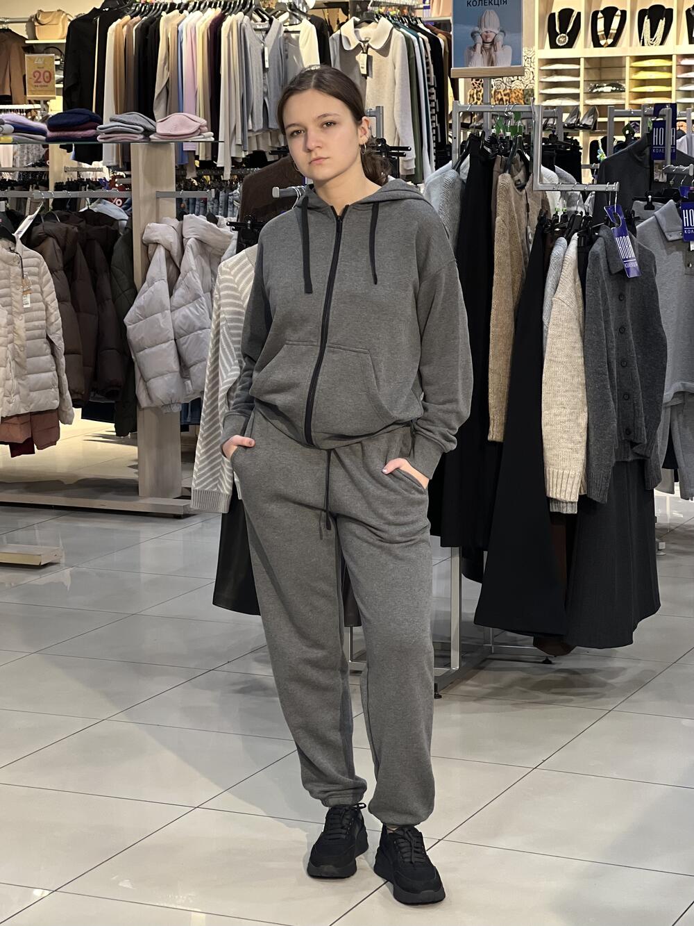 Костюм LP LC026h/LC029j зіп-худі і джогери т.сірий меланж, S