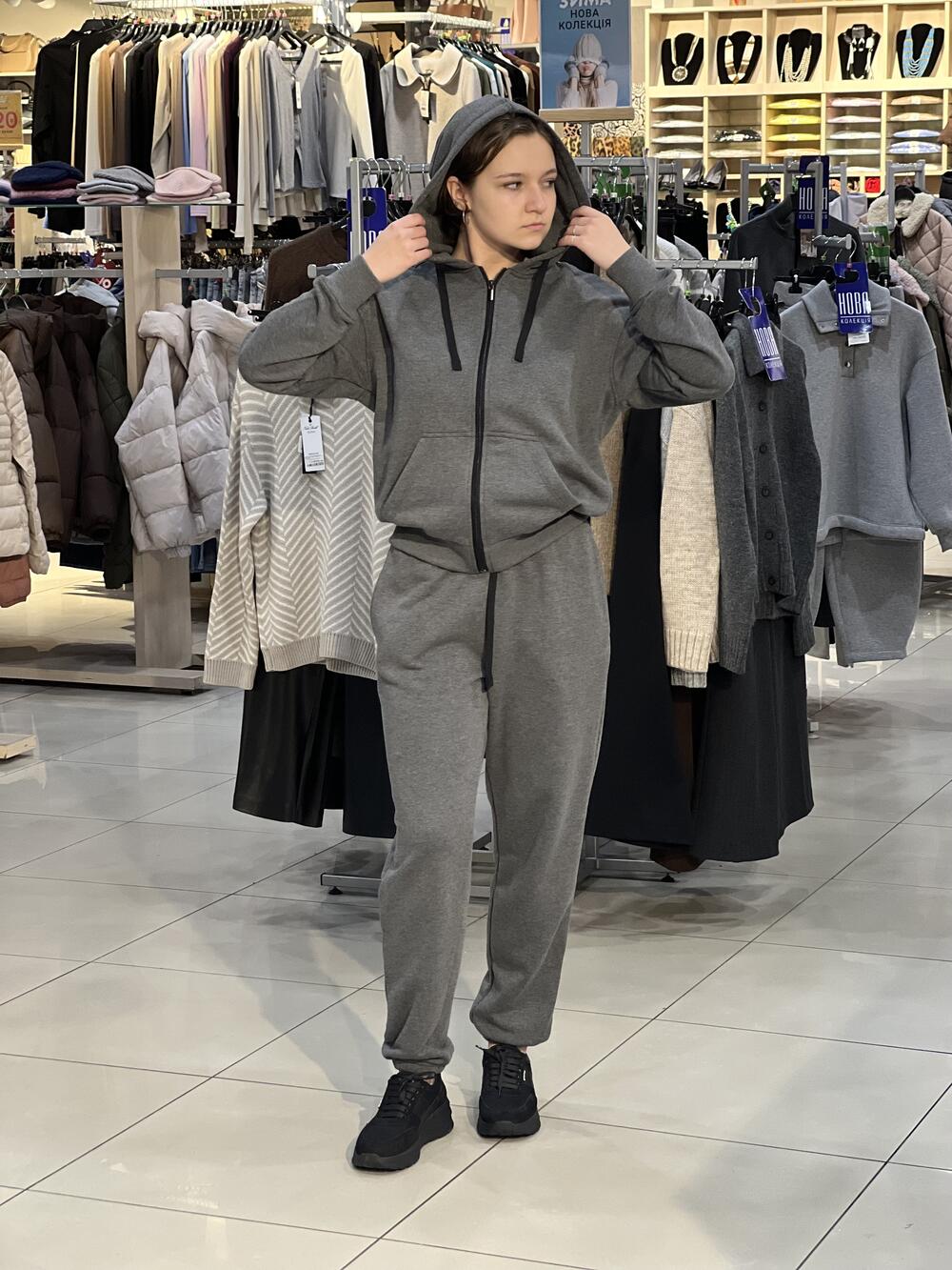 Костюм LP LC026h/LC029j зіп-худі і джогери т.сірий меланж, S