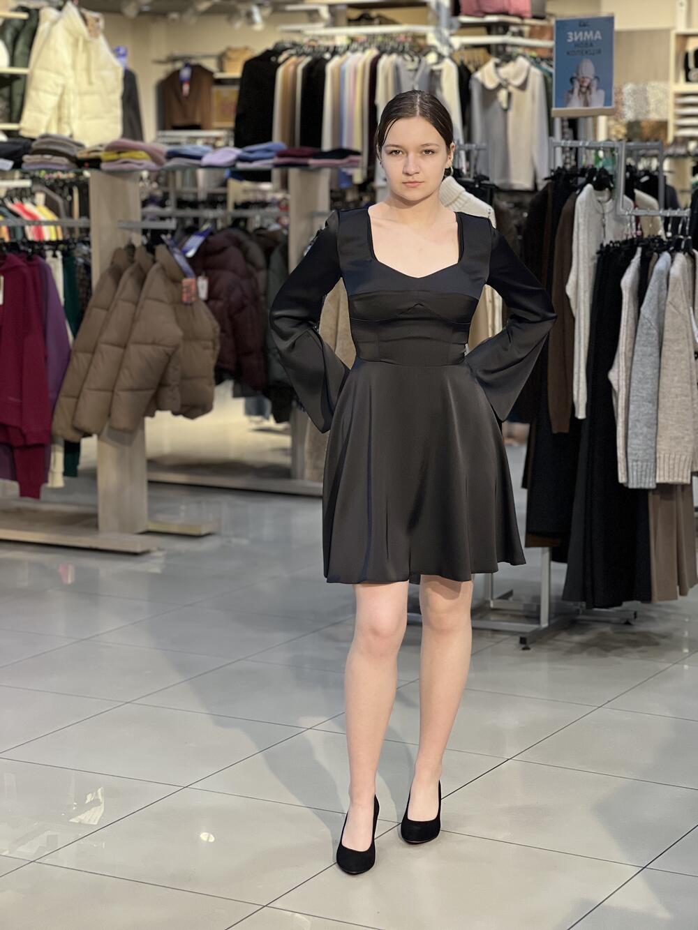 Сукня LP 1028 д/р коротка з корсетним ліфом чорний, 38-44