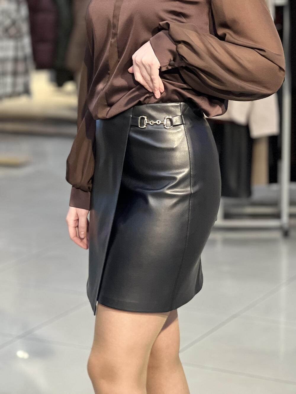 Спідниця LK 1315 екошкіра на замші 