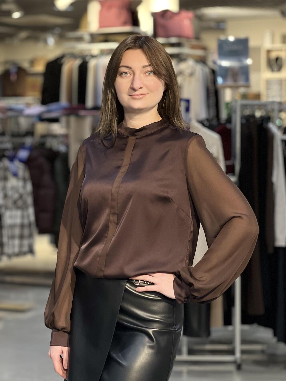 Блуза LK 5100 д/р шовк-армані т.шоколад, 46-52