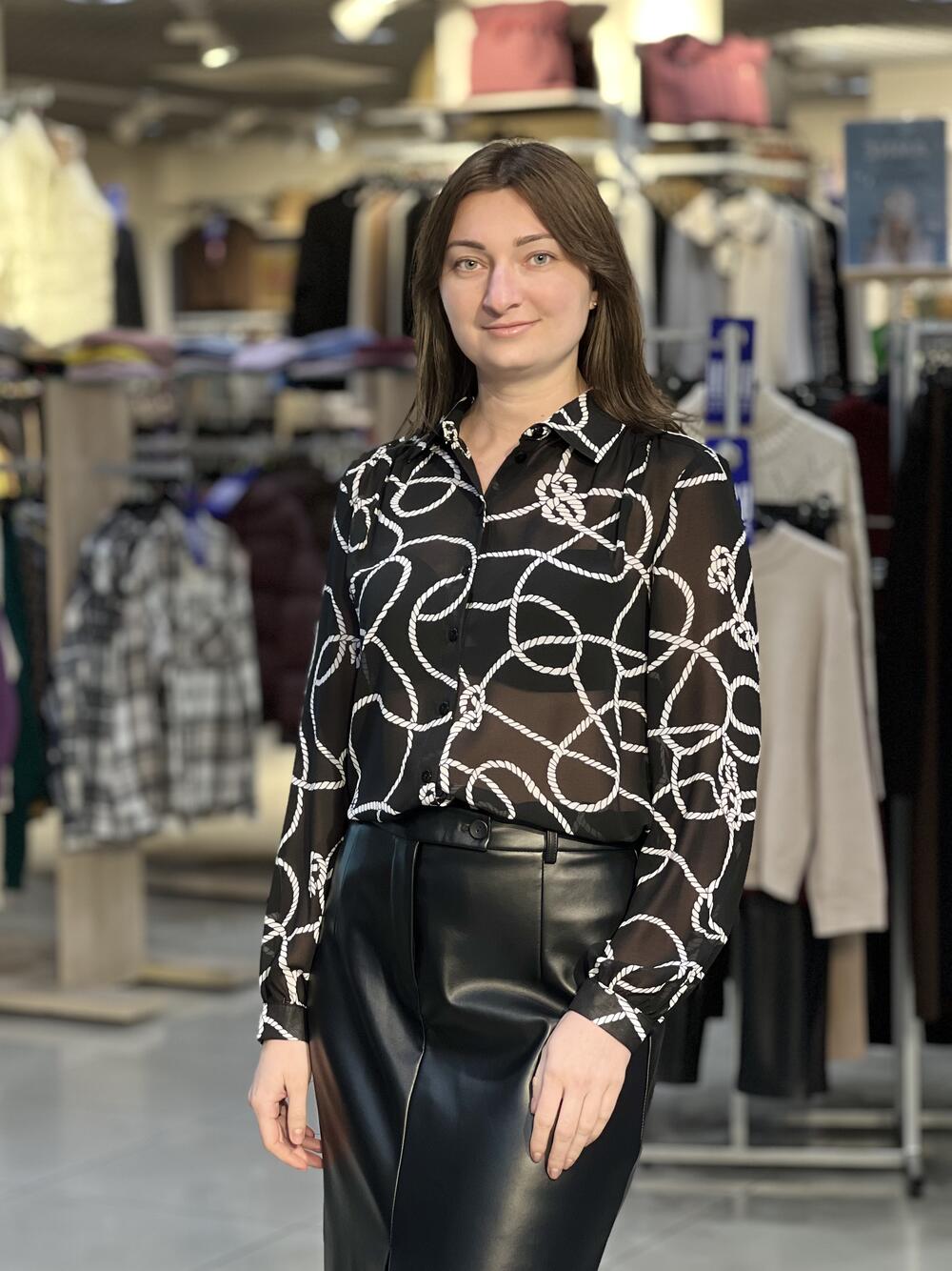 Блуза LP 5084 д/р шифон принт канати чорний, 40-46