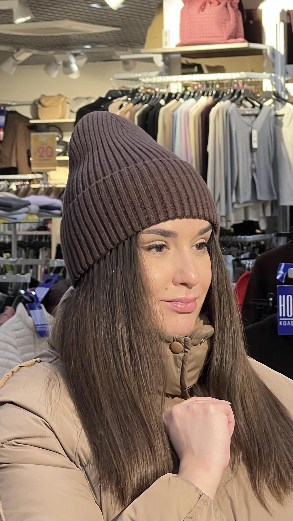 Шапка біні кашемір базова шоколад