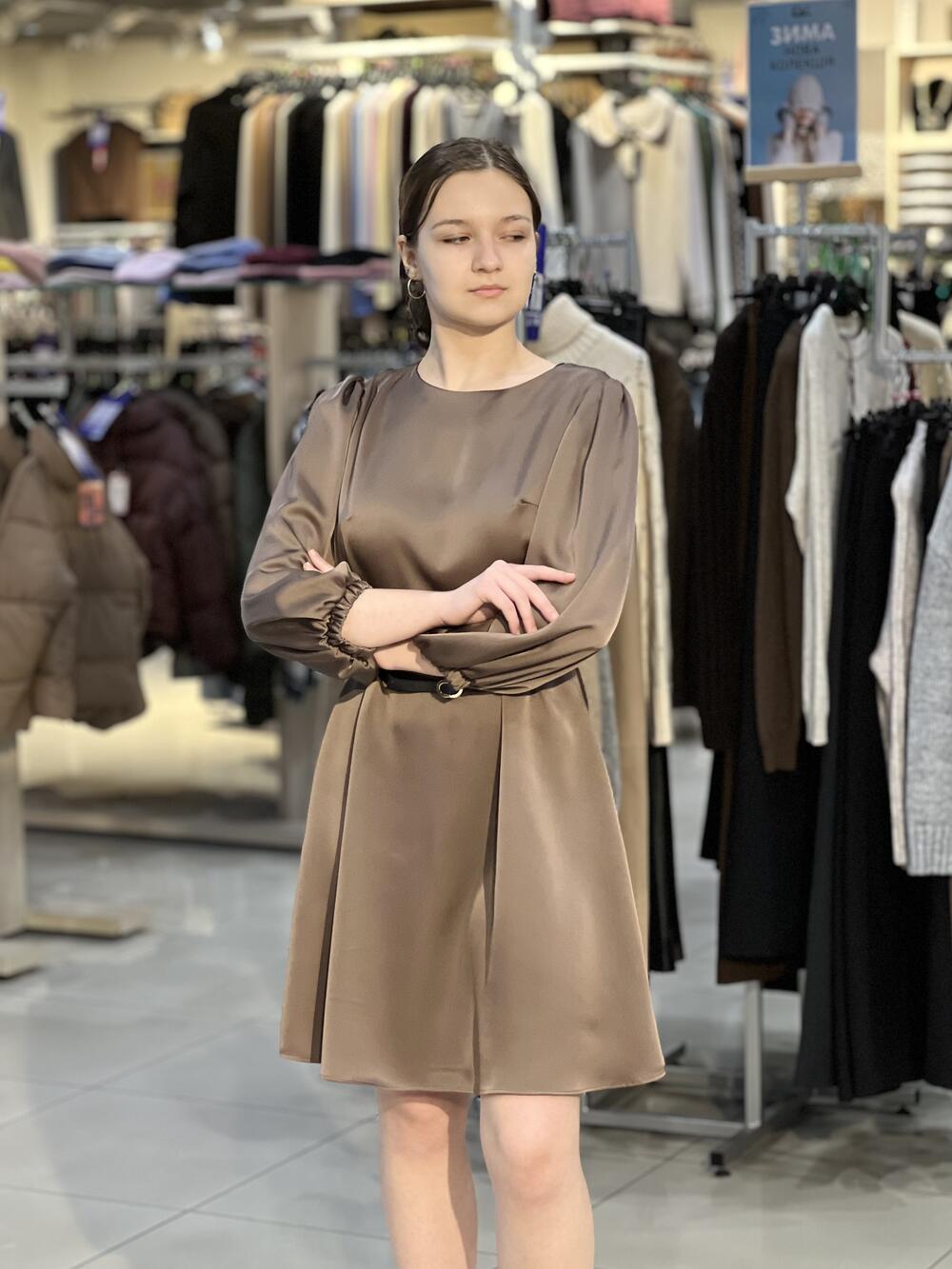 Сукня LP 7113 коротка атлас молочний шоколад, 44-50