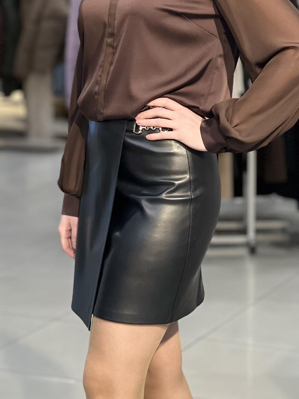 Спідниця LK 1315 екошкіра на замші чорний, 40-46