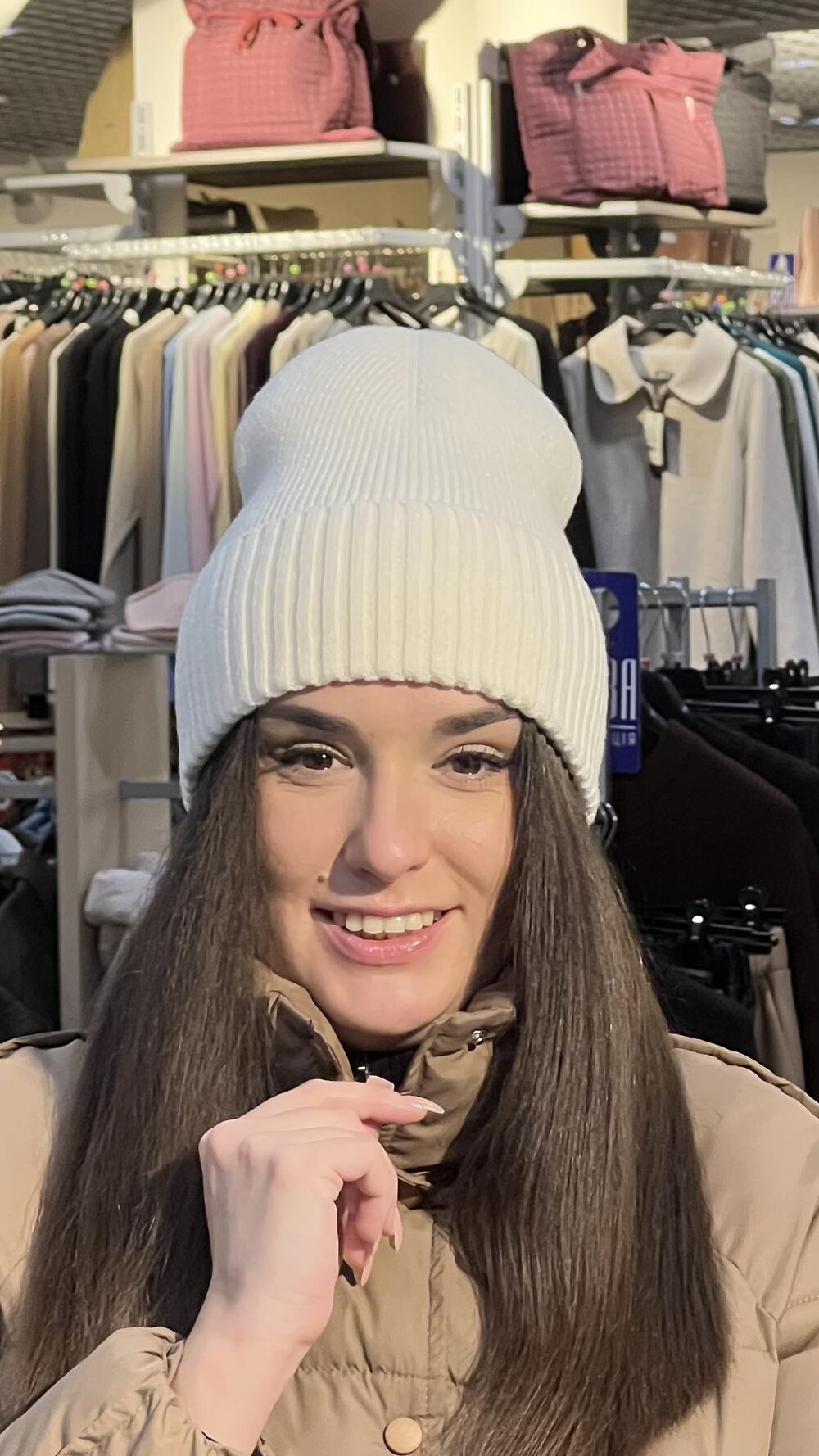 Шапка біні кашемір базова молочний