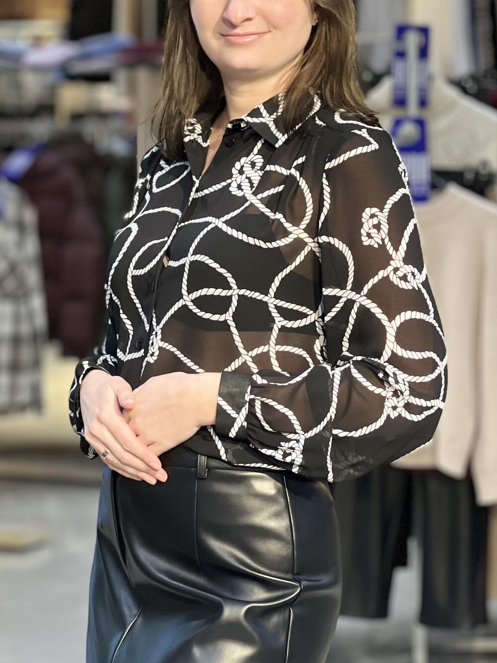 Блуза LP 5084 д/р шифон принт канати чорний, 42-48