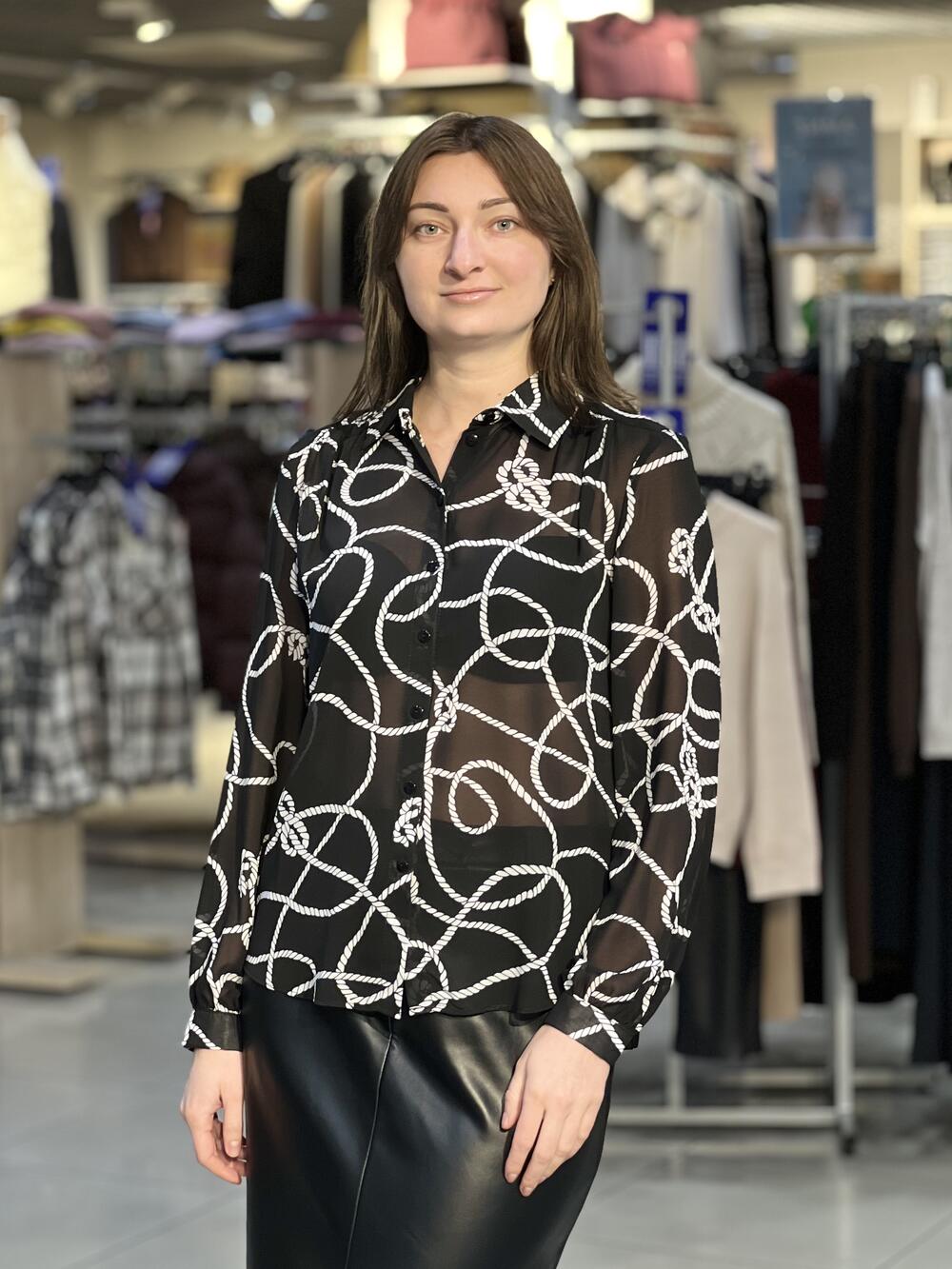 Блуза LP 5084 д/р шифон принт канати чорний, 42-48