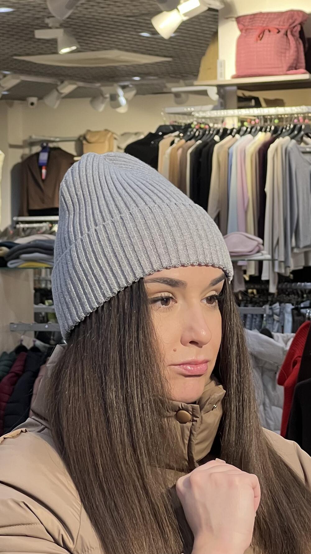 Шапка біні кашемір базова сірий