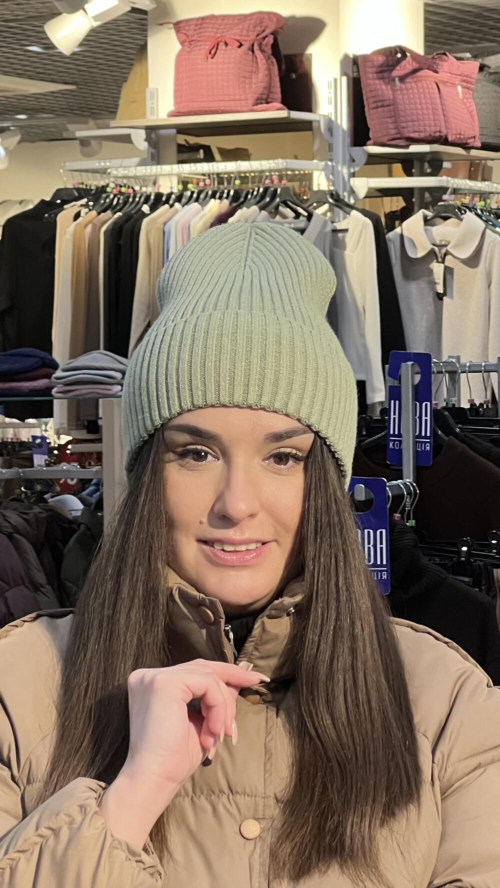 Шапка біні кашемір базова оливка