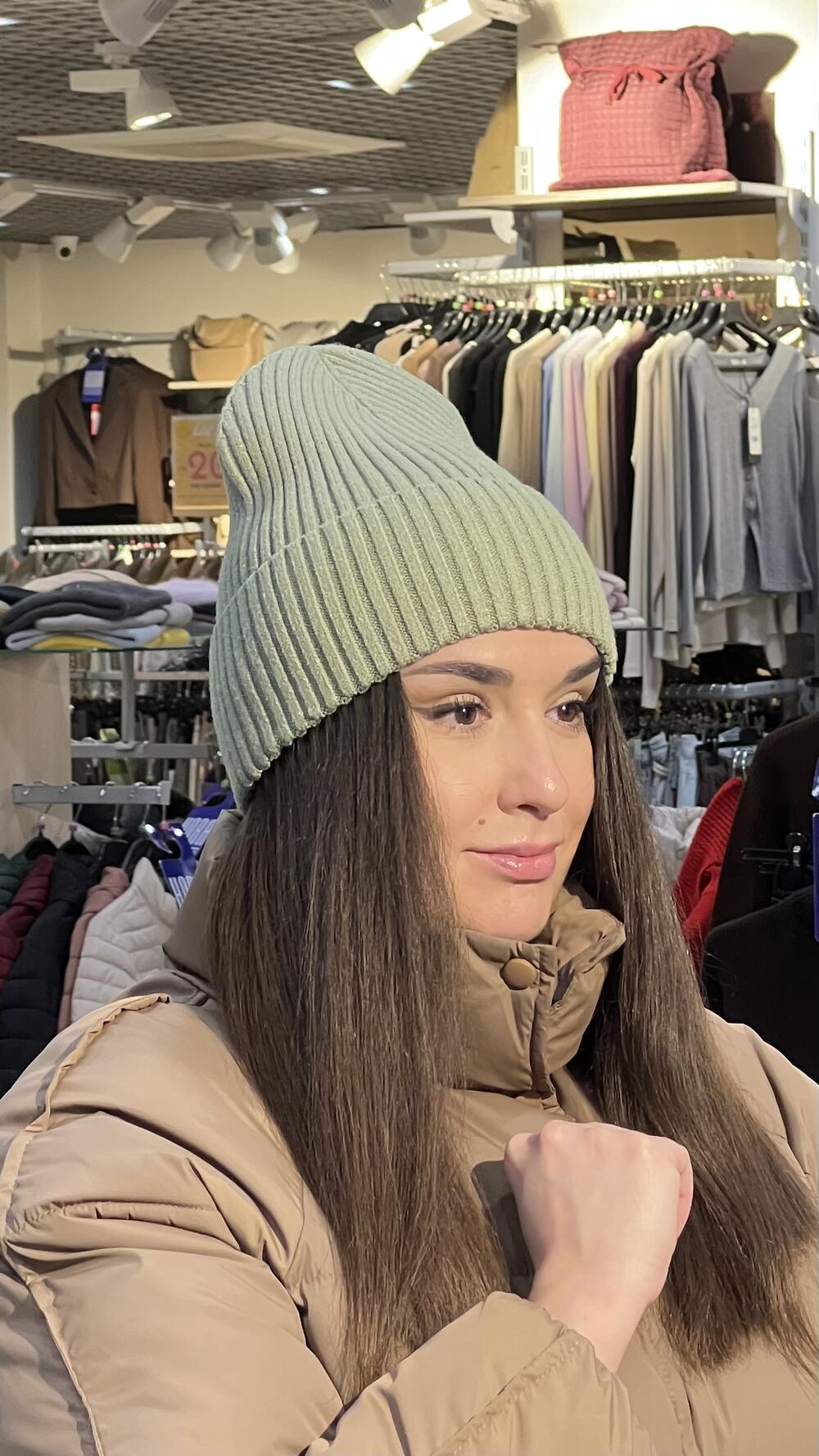 Шапка біні кашемір базова оливка