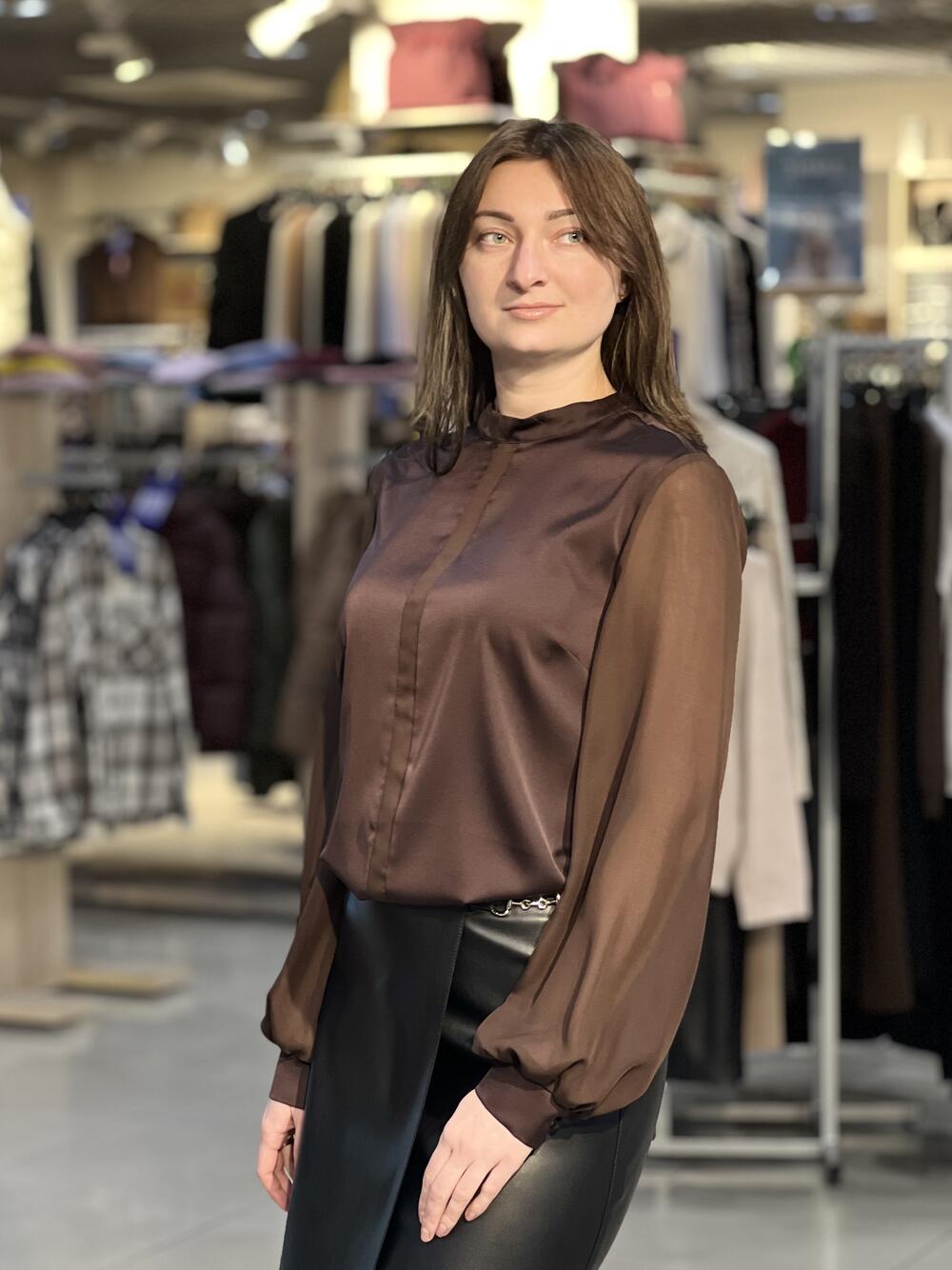 Блуза LK 5100 д/р шовк-армані т.шоколад, 46-52