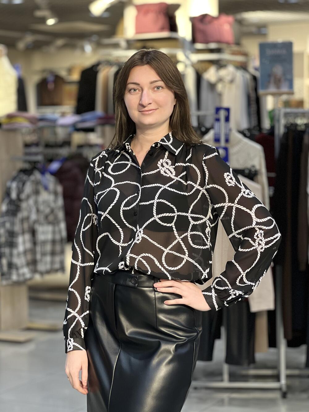 Блуза LP 5084 д/р шифон принт канати чорний, 42-48