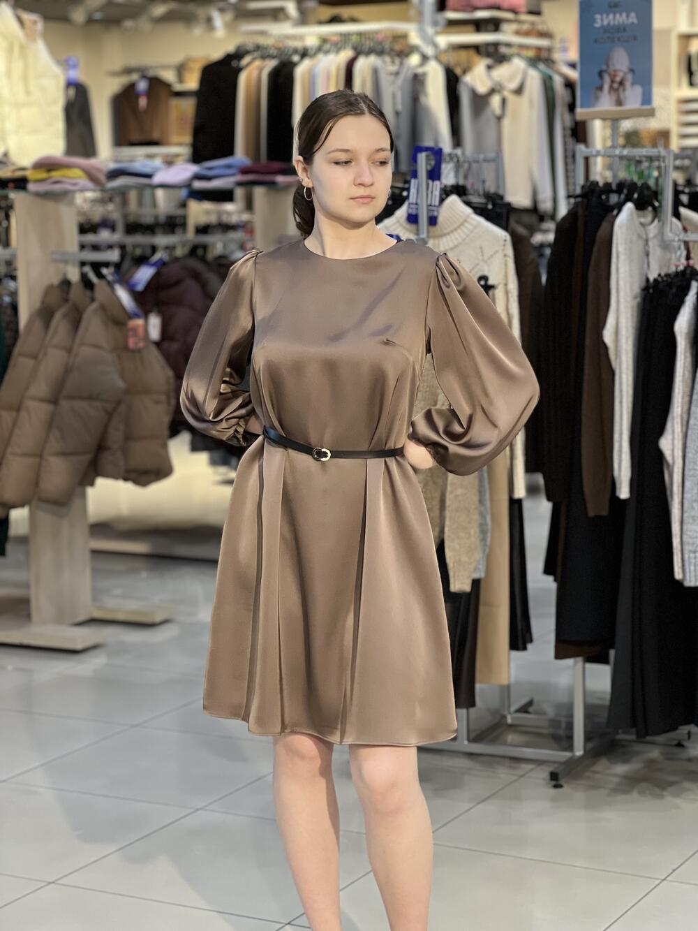 Сукня LP 7113 коротка атлас молочний шоколад, 44-50