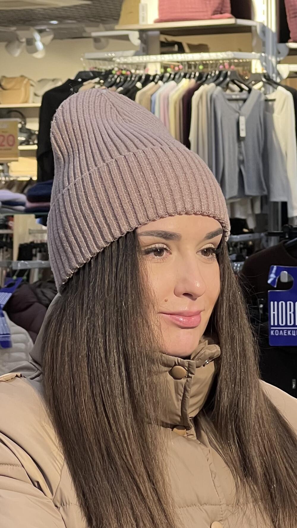 Шапка біні кашемір базова капучино