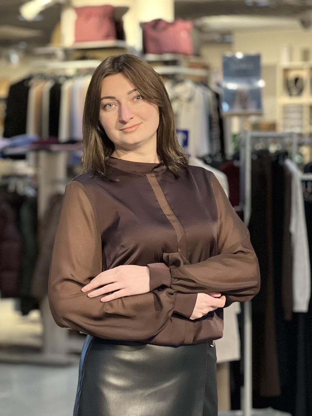 Блуза LK 5100 д/р шовк-армані т.шоколад, 46-52