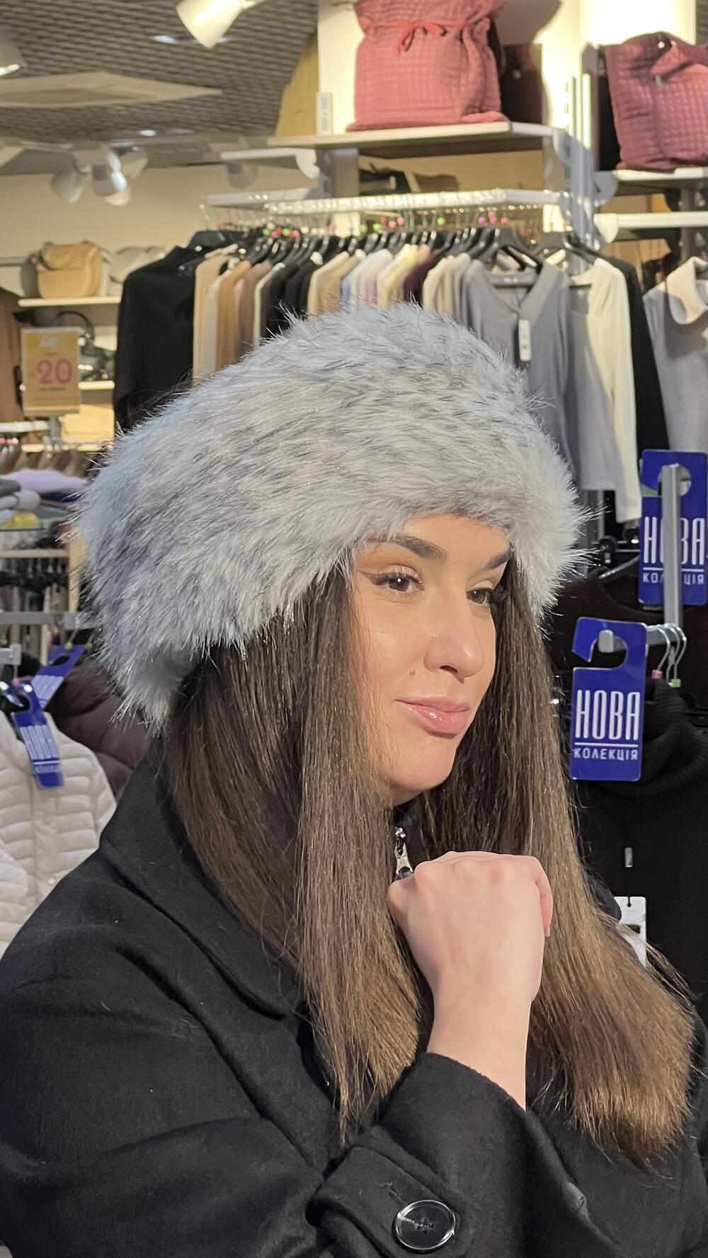 Пов'язка ЛАВЕРНА з штучного хутра св.сірий/чорний